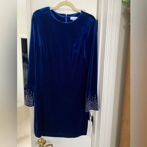 NWT deep royal blue Calvin Klein dress with decorative bell sleeves